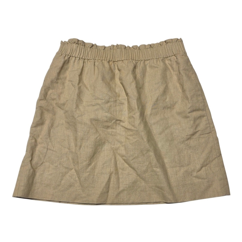 J.Crew Factory Skirt 4 Tan Linen Cotton Pull On Smocked Waist Mini Pocket Casual